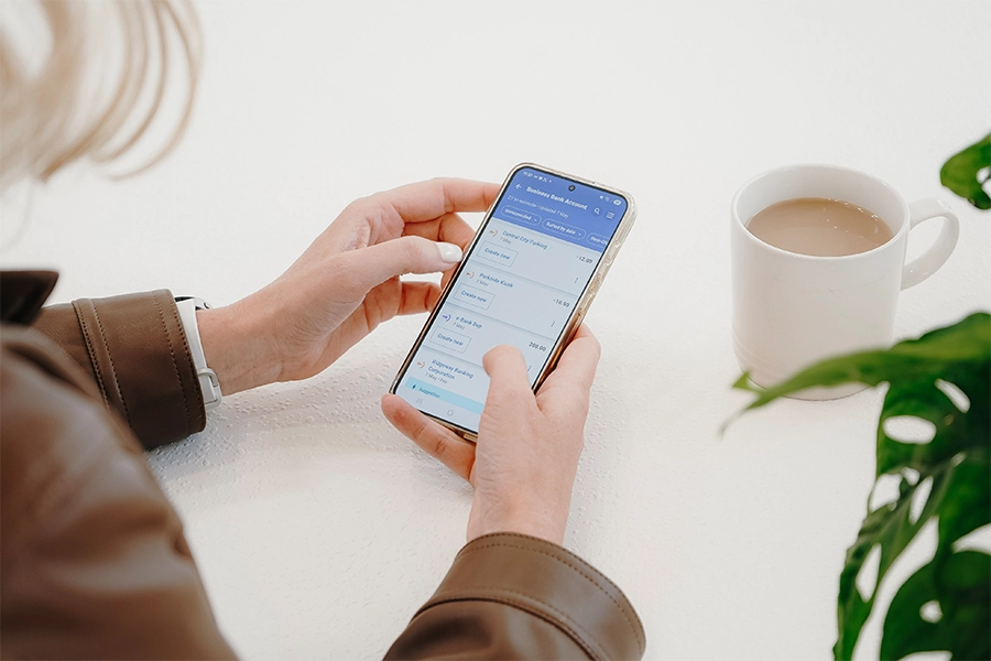 Person using accounting software on phone